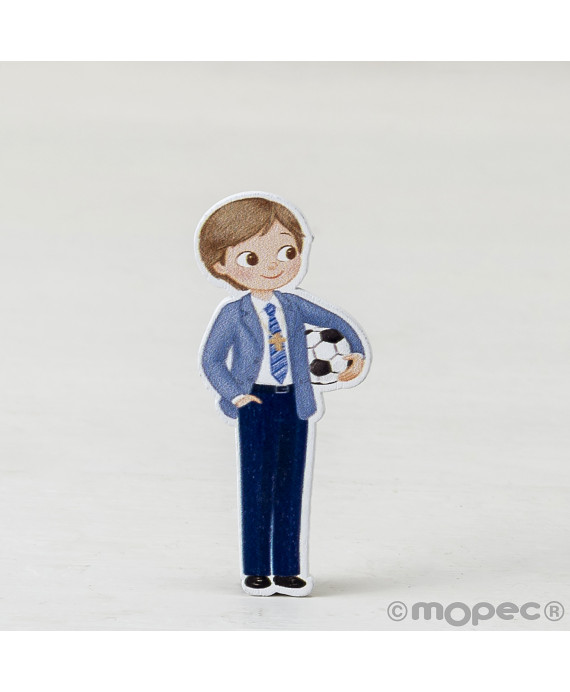 Figura 2D adhesiva niño Comunión con pelota 5,5cm. min10