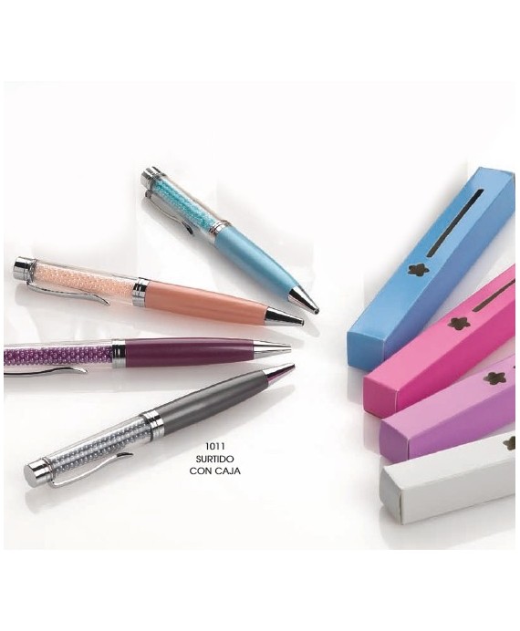 Bolígrafo metal perlitas colores stdo. c/caja