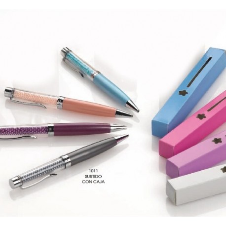 Bolígrafo metal perlitas colores stdo. c/caja