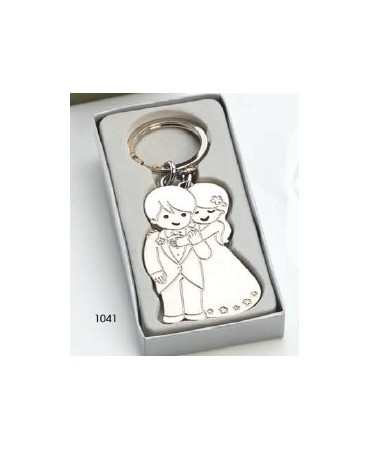 Llavero pareja de novios abrazo c/cajita regalo plata