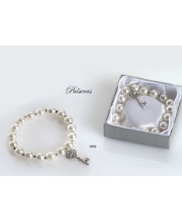 Pulsera perlas cristal colgante llave c/caja