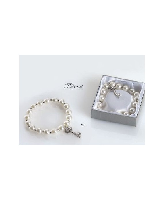 Pulsera perlas cristal colgante llave c/caja