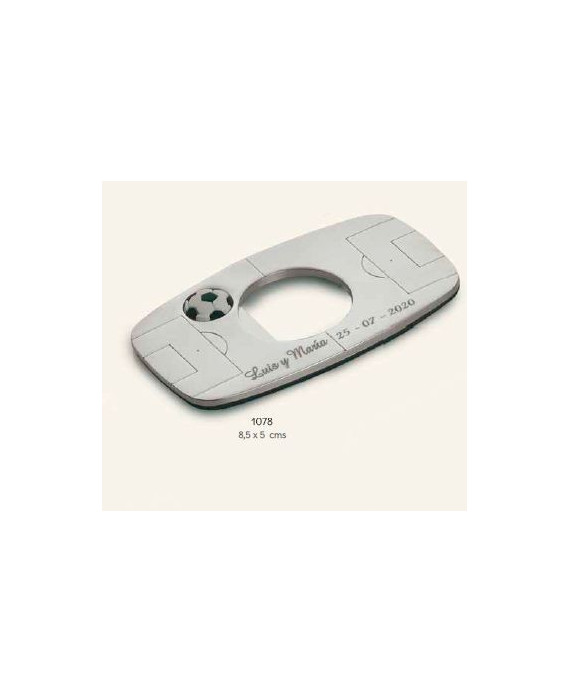 Abrebotellas imán frigo campo de fútbol c/caja regalo plateada