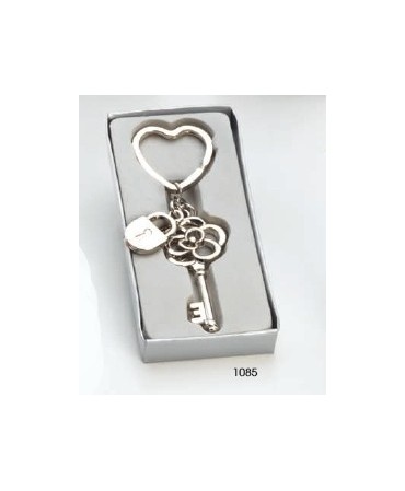 Llavero llave flor candado c/caja regalo plateada