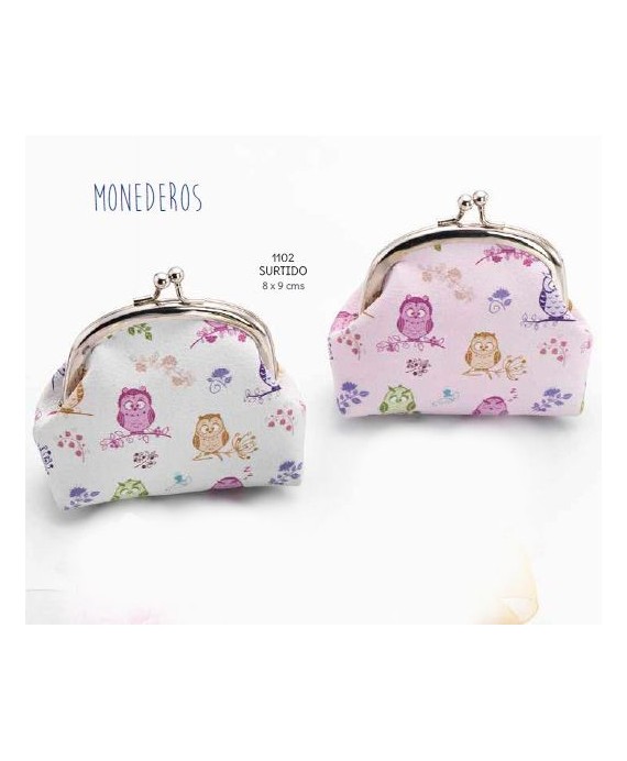 Monedero búhos piel stdo. 8x9 cms