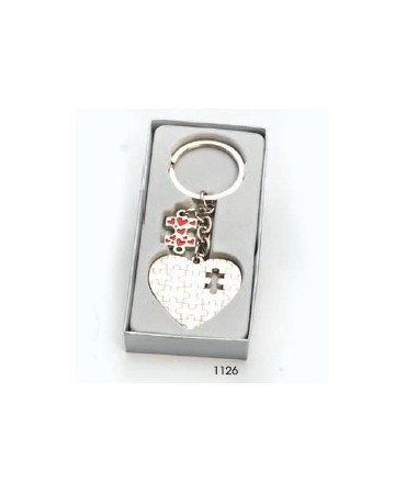 Llavero corazón puzzle c/caja regalo plateada