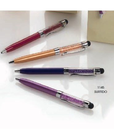 Bolígrafo cristalitos c/puntero táctil surtido. 12,5 cms