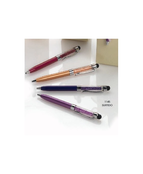 Bolígrafo cristalitos c/puntero táctil surtido. 12,5 cms