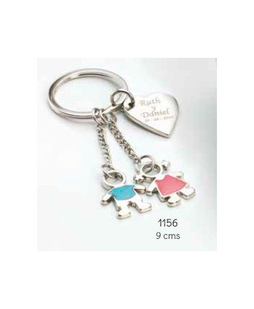 Llavero pareja de niños corazón c/caja regalo plata