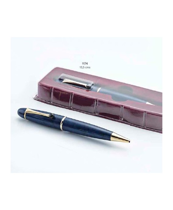 Bolígrafo metal azul c/caja