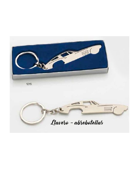 Llavero coche abrebotellas c/caja de regalo plateada. 9 cms