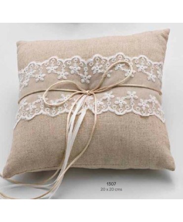 Cojín rústico puntilla 20x20 cm