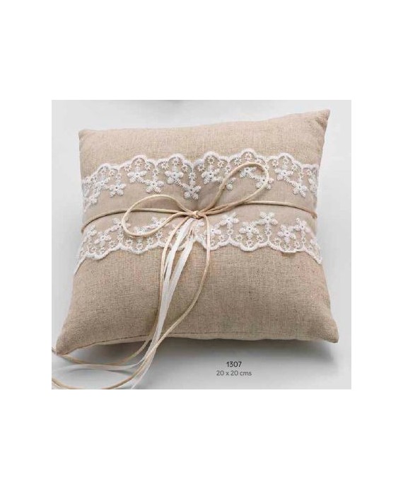 Cojín rústico puntilla 20x20 cm
