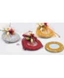 Espejo redon. anillos florecitas c/bolsita y ramito