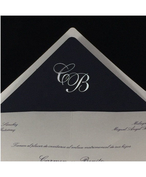 Invitacion de Boda tarjeton azul oscuro y oro