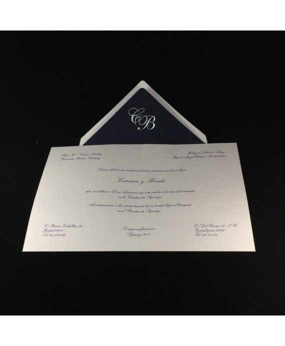 Invitacion de Boda tarjeton azul oscuro y oro