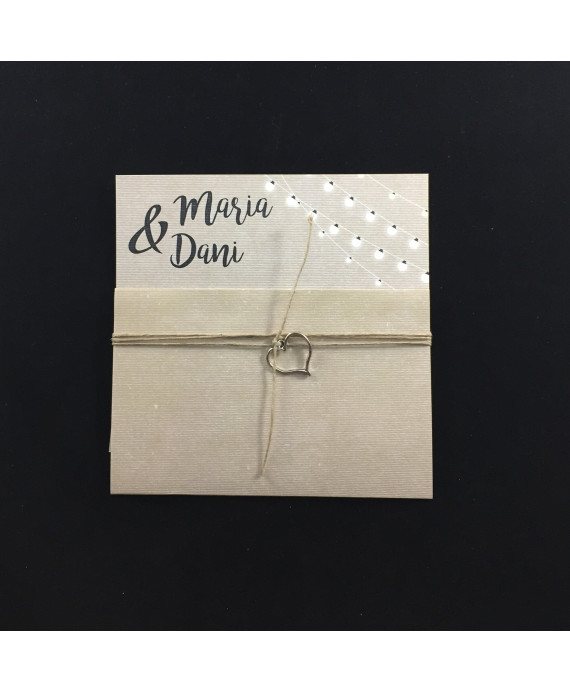 Invitacion de Boda bombillas corazon metal atado