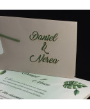 Invitacion de Boda nombres laser portada decoracion hojas