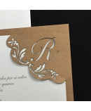 Invitacion de Boda iniciales laser esquina color kraft