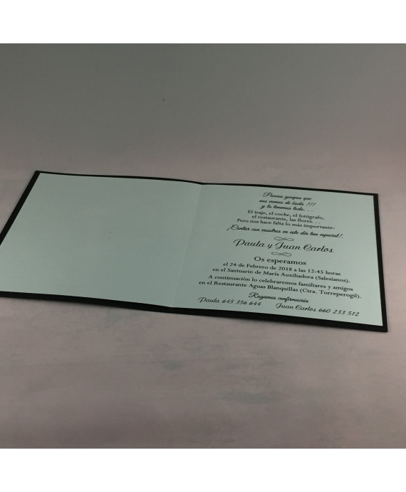 Invitacion de Boda rostros y nombres laser portada grafito