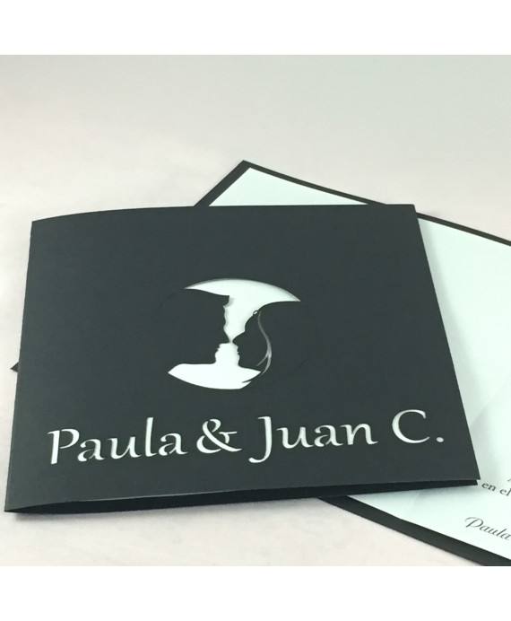Invitacion de Boda rostros y nombres laser portada grafito