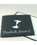 Invitacion de Boda rostros y nombres laser portada grafito