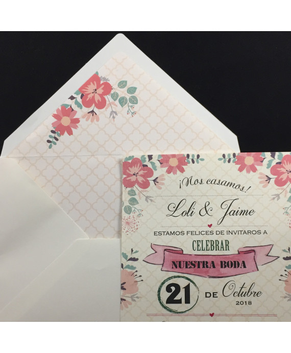 Invitacion de Boda composicion flores