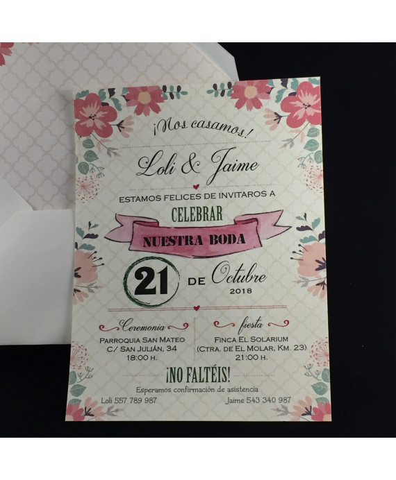 Invitacion de Boda composicion flores