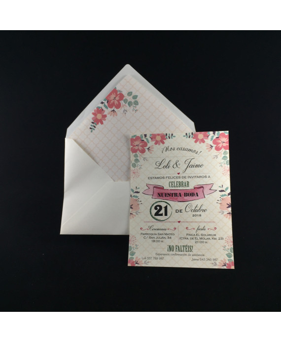 Invitacion de Boda composicion flores