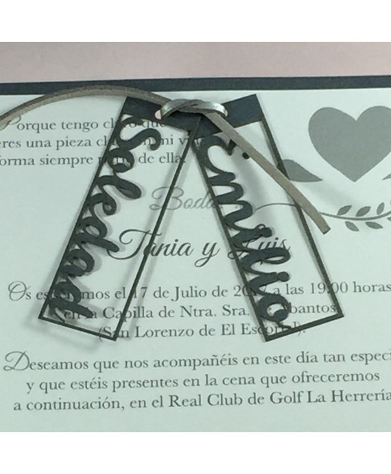 Invitacion de Boda nombres laser atados portada