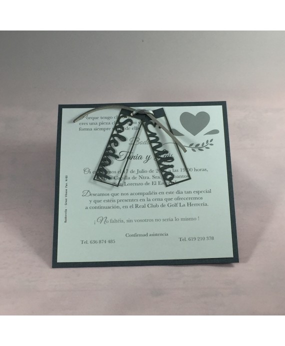 Invitacion de Boda nombres laser atados portada