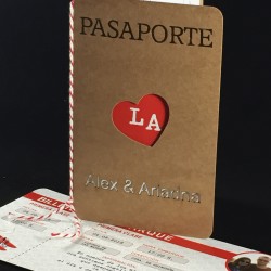 Invitacion de Boda pasaporte y billete de embarque corazon