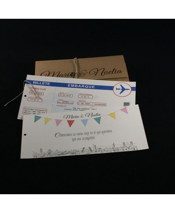 Invitacion de Boda tarjeta de embarque nombres laser