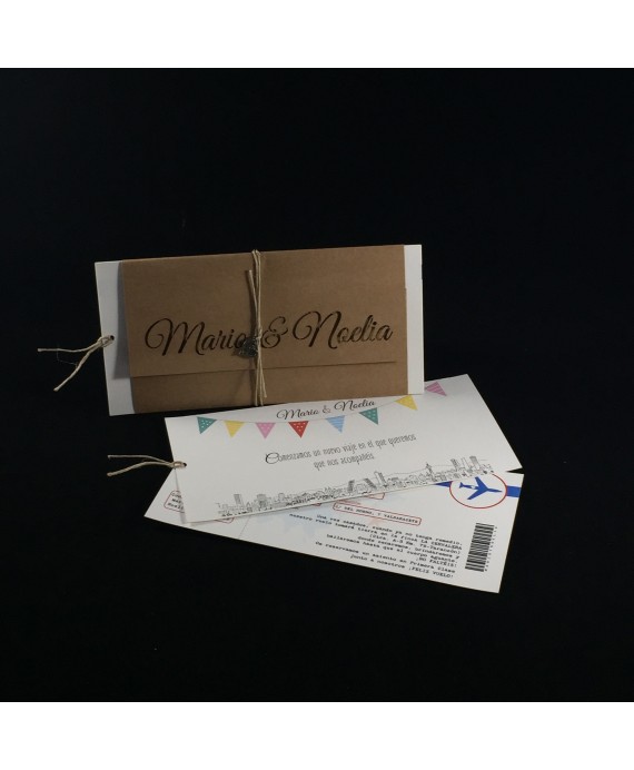 Invitacion de Boda tarjeta de embarque nombres laser