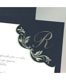 Invitacion de Boda iniciales laser esquinas color azul oscuro