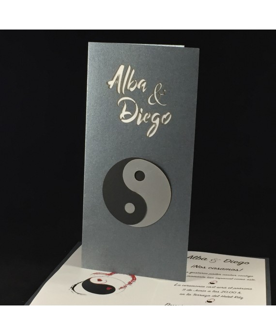 Invitacion de Boda Yin Yan nombres laser troquel