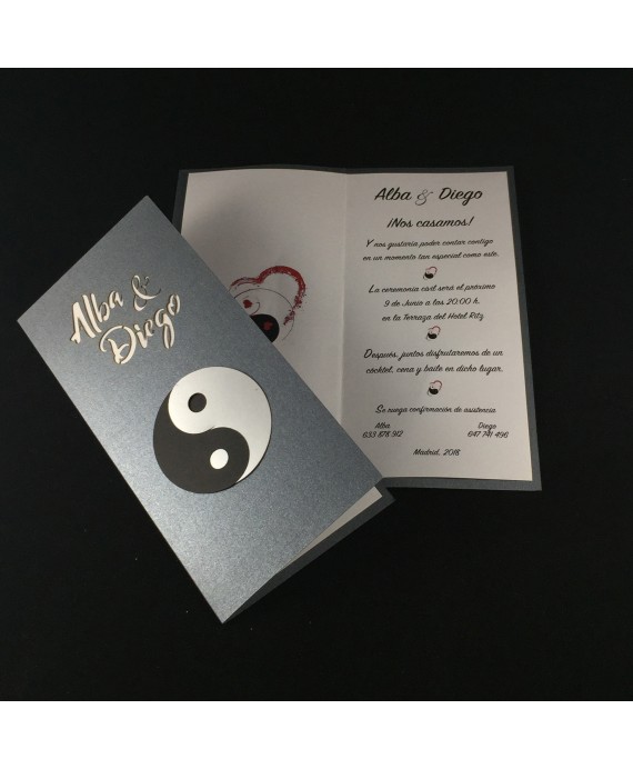 Invitacion de Boda Yin Yan nombres laser troquel
