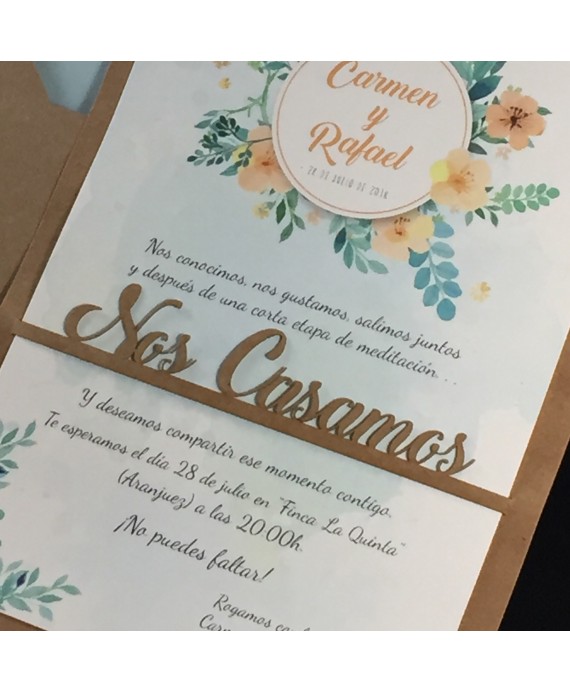 Invitacion de Boda nos casamos laser portada interior flores