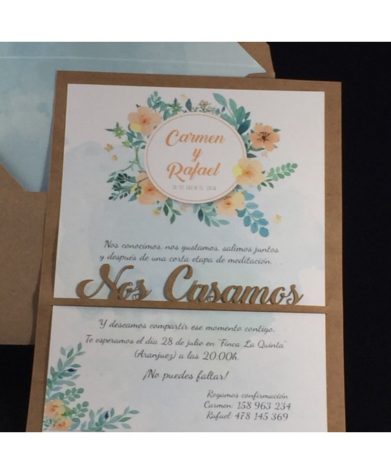 Invitacion de Boda nos casamos laser portada interior flores