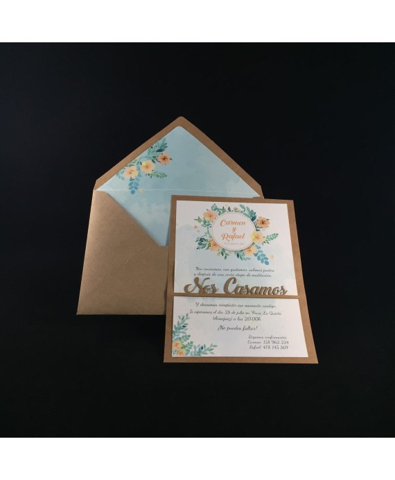 Invitacion de Boda nos casamos laser portada interior flores