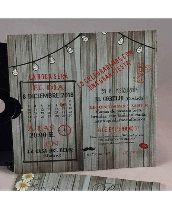 Invitacion de Boda disco vinilo con caja