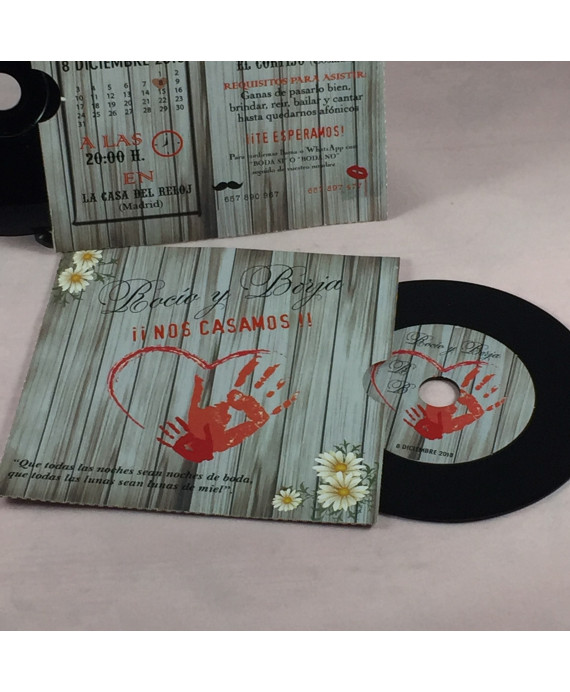 Invitacion de Boda disco vinilo con caja