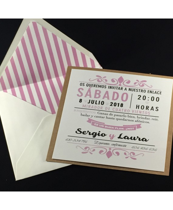 Invitacion de Boda composicion calendario rosa