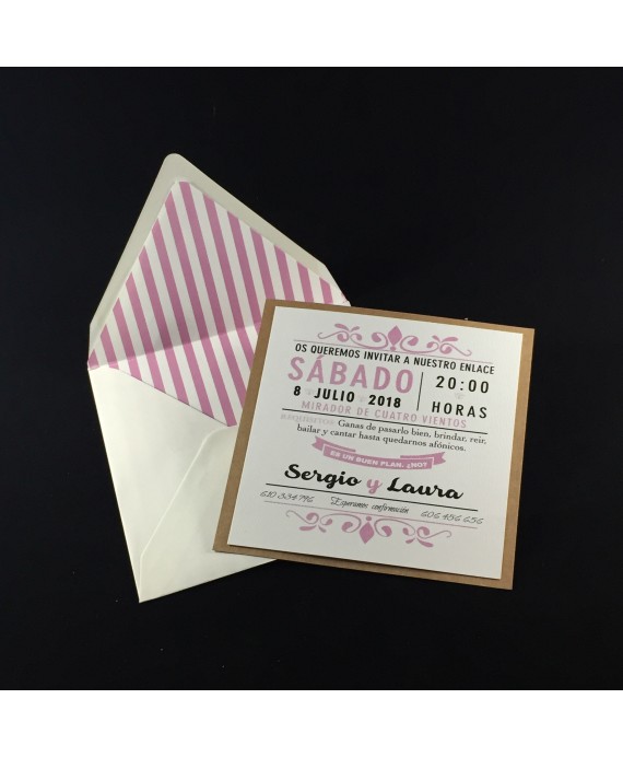 Invitacion de Boda composicion calendario rosa