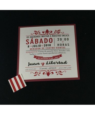 Invitacion de Boda composicion calendario granate
