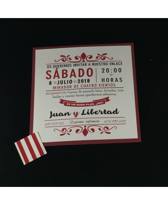 Invitacion de Boda composicion calendario granate