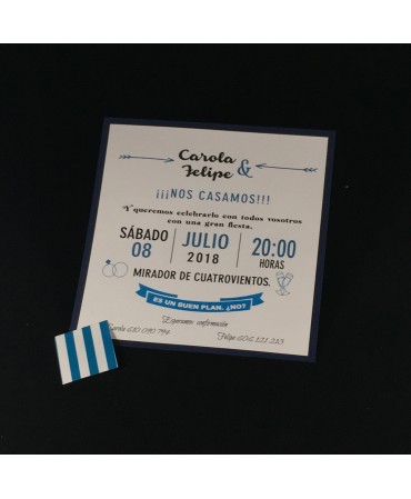 Invitacion de Boda composicion calendario azul