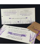 Invitacion de Boda nombres laser portada kraft interior lavanda