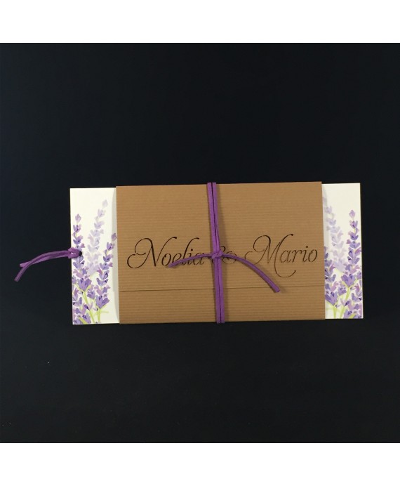 Invitacion de Boda nombres laser portada kraft interior lavanda