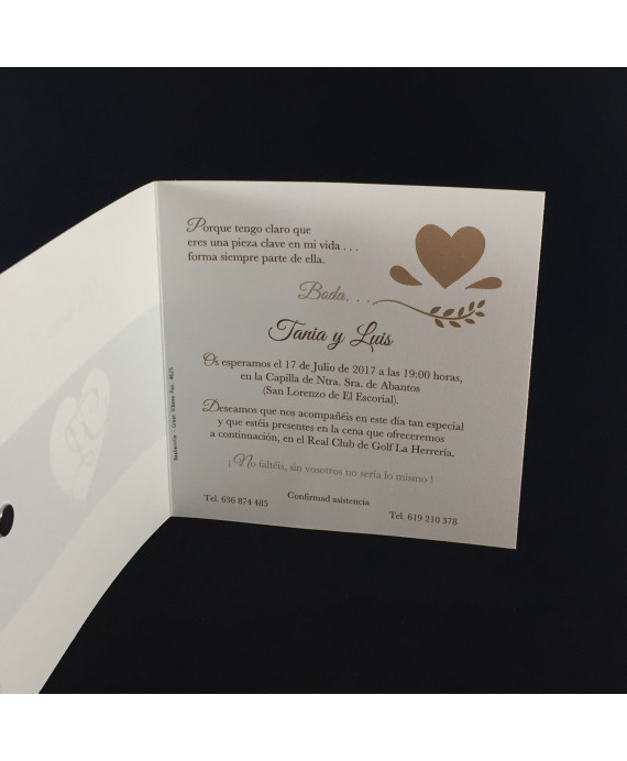 Invitacion de Boda iniciales corazon laser portada kraft